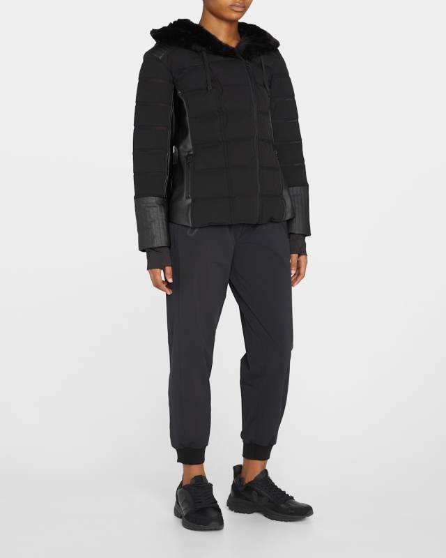 Asymmetric Moto Puffer Jacket w/ Faux Fur